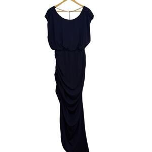 Navy Ankle Length Dress w/Shirred Sides and Chain Back